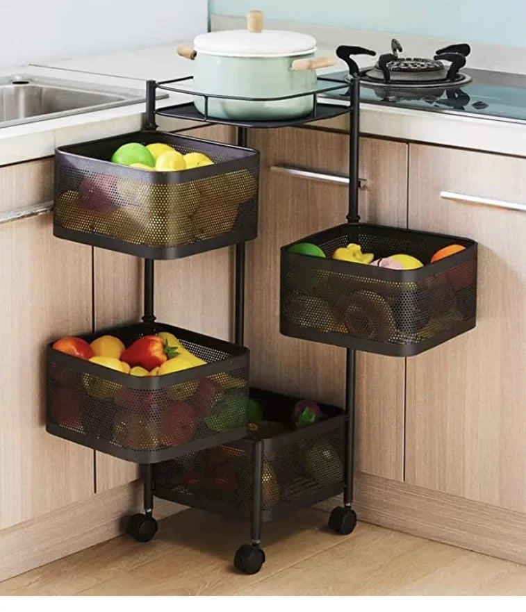 Kitchen Organizer Trolley - Square 4 Layers Portable