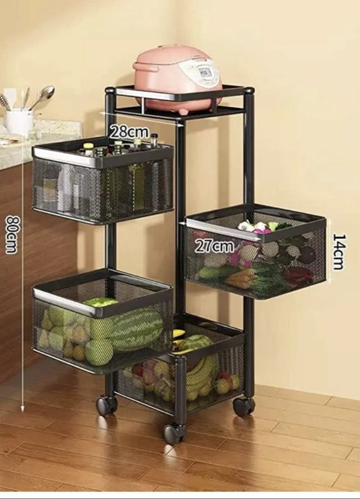 Kitchen Organizer Trolley - Square 4 Layers Portable